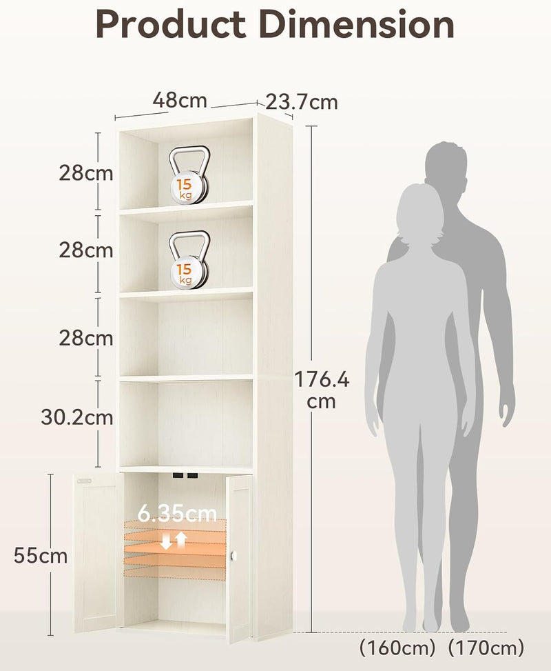 6-Tier Bookcase with Doors Storage Cabinet 176.4CM