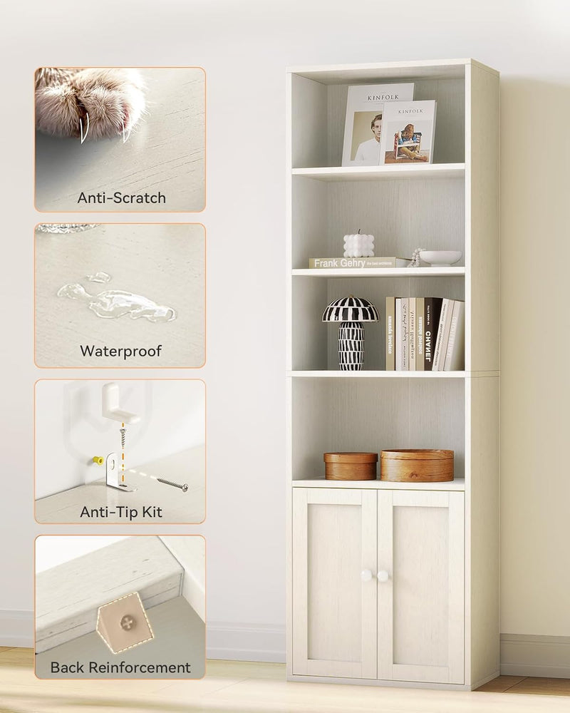 6-Tier Bookcase with Doors Storage Cabinet 176.4CM