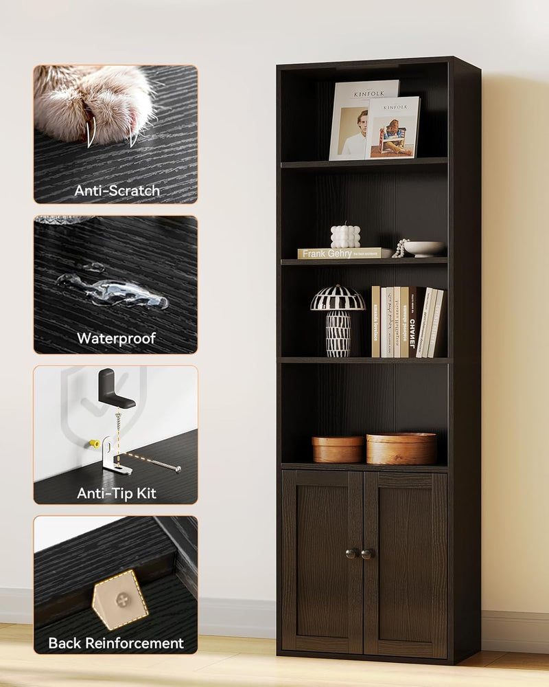 6-Tier Bookcase with Doors Storage Cabinet 176.4CM
