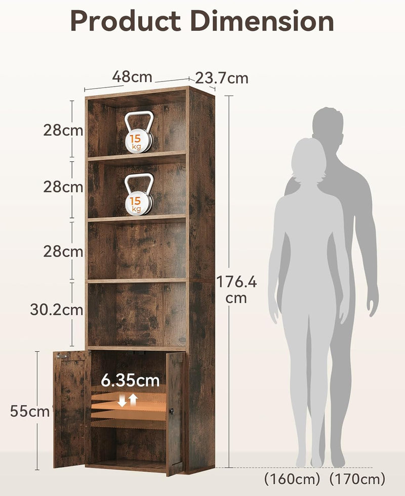 6-Tier Bookcase with Doors Storage Cabinet 176.4CM