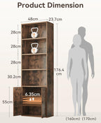 6-Tier Bookcase with Doors Storage Cabinet 176.4CM