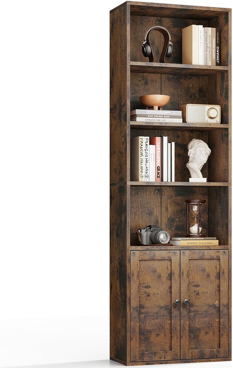 6-Tier Bookcase with Doors Storage Cabinet 176.4CM