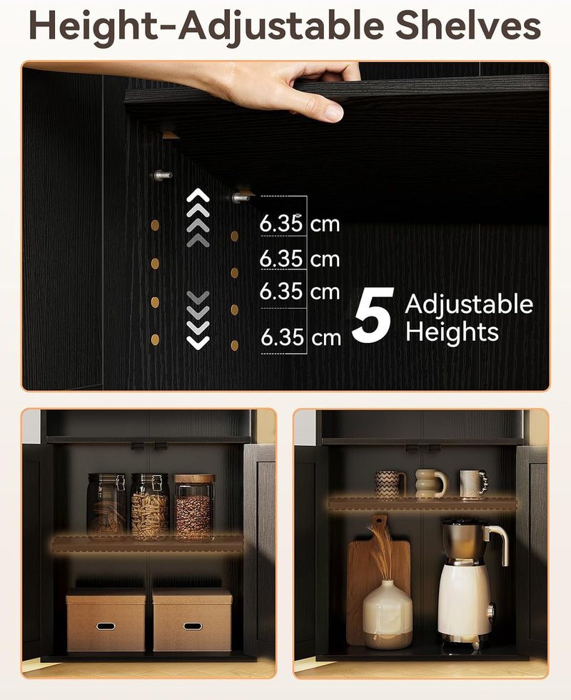 6-Tier Bookcase with Doors Storage Cabinet 176.4CM