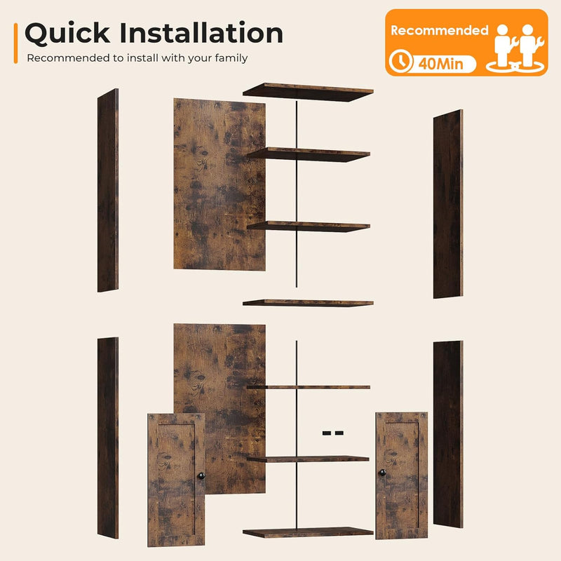 6-Tier Bookcase with Doors Storage Cabinet 176.4CM