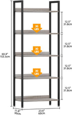 5 Tier Slim Bookshelf Bookcase with Backboard Rustic