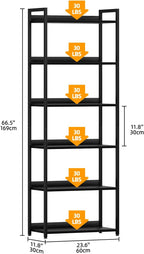 5 Tier Slim Bookshelf Bookcase with Backboard Rustic