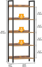 5 Tier Slim Bookshelf Bookcase with Backboard Rustic