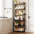 5 Tier Slim Bookshelf Bookcase with Backboard Rustic