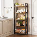 5 Tier Slim Bookshelf Bookcase with Backboard Rustic