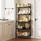 5 Tier Slim Bookshelf Bookcase with Backboard Rustic