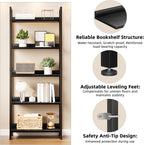 5 Tier Slim Bookshelf Bookcase with Backboard Rustic