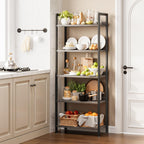 5 Tier Slim Bookshelf Bookcase with Backboard Rustic