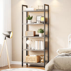 5 Tier Slim Bookshelf Bookcase with Backboard Rustic