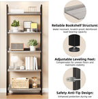 5 Tier Slim Bookshelf Bookcase with Backboard Rustic