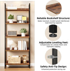 5 Tier Slim Bookshelf Bookcase with Backboard Rustic