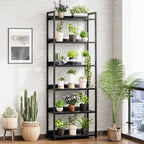 5 Tier Slim Bookshelf Bookcase with Backboard Rustic