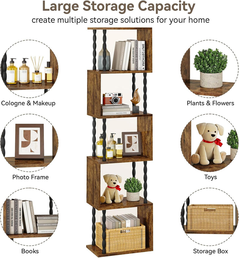 6-Tier Bookshelf S-Shaped Shelving Unit
