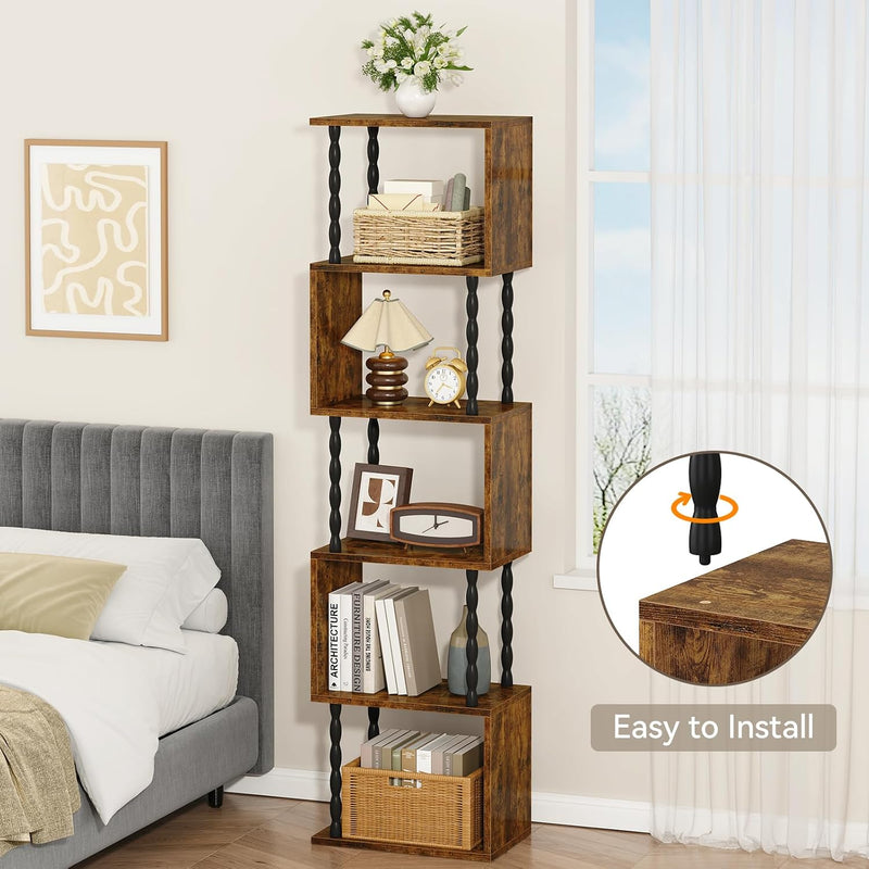 6-Tier Bookshelf S-Shaped Shelving Unit