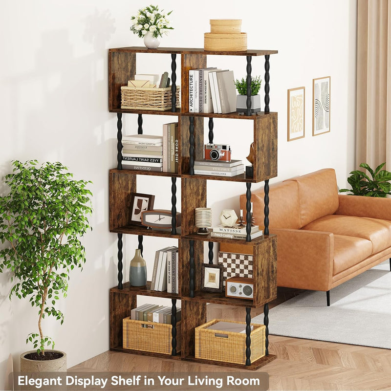 6-Tier Bookshelf S-Shaped Shelving Unit