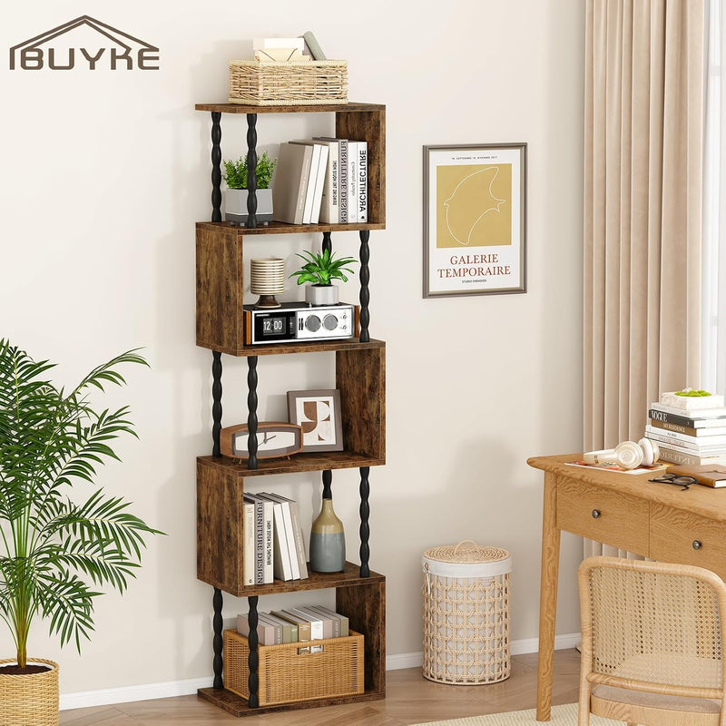 6-Tier Bookshelf S-Shaped Shelving Unit