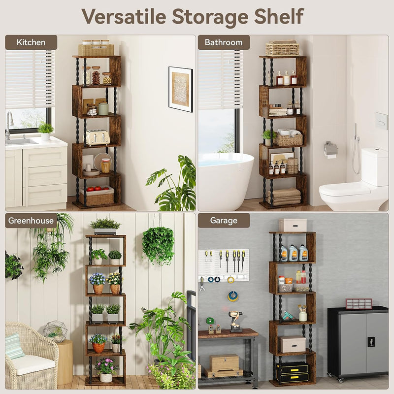 6-Tier Bookshelf S-Shaped Shelving Unit