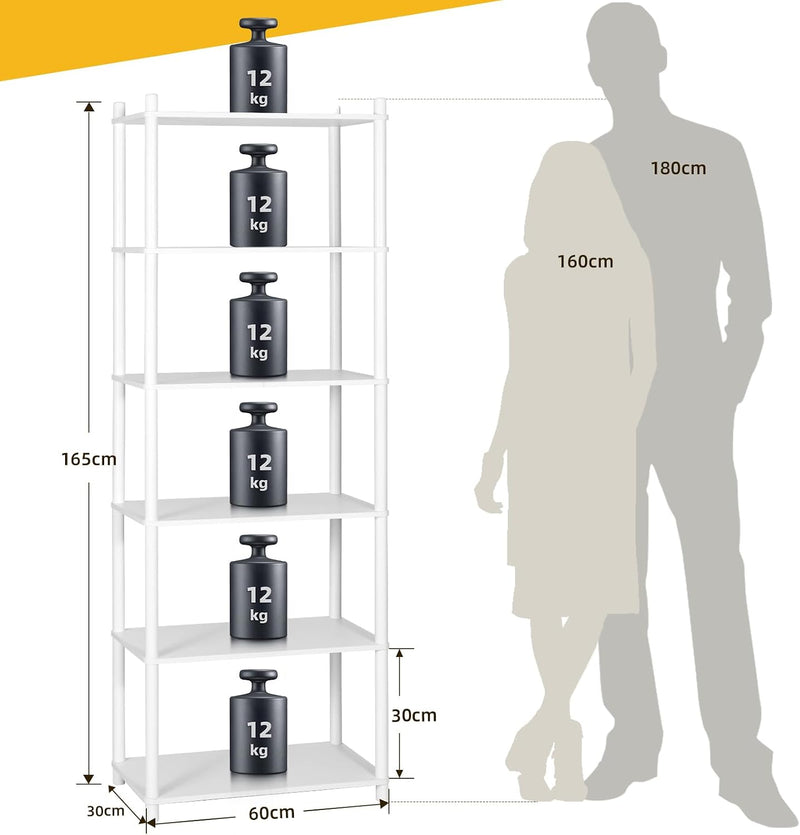 6 Tier Bookshelf Tall Shelving Unit Wooden Floor