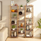 6 Tier Bookshelf Tall Shelving Unit Wooden Floor