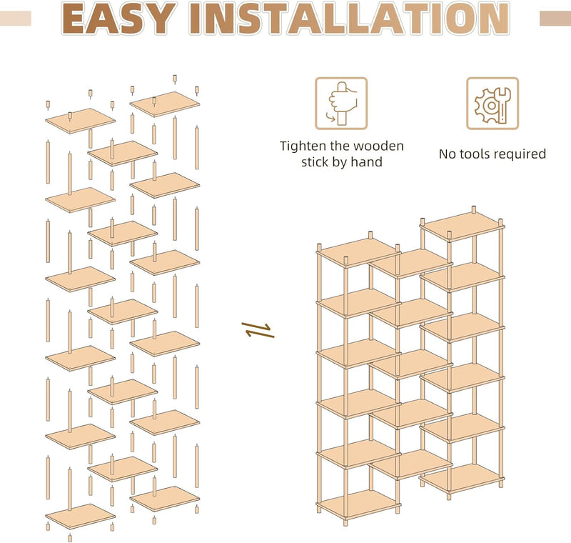 6 Tier Bookshelf Tall Shelving Unit Wooden Floor