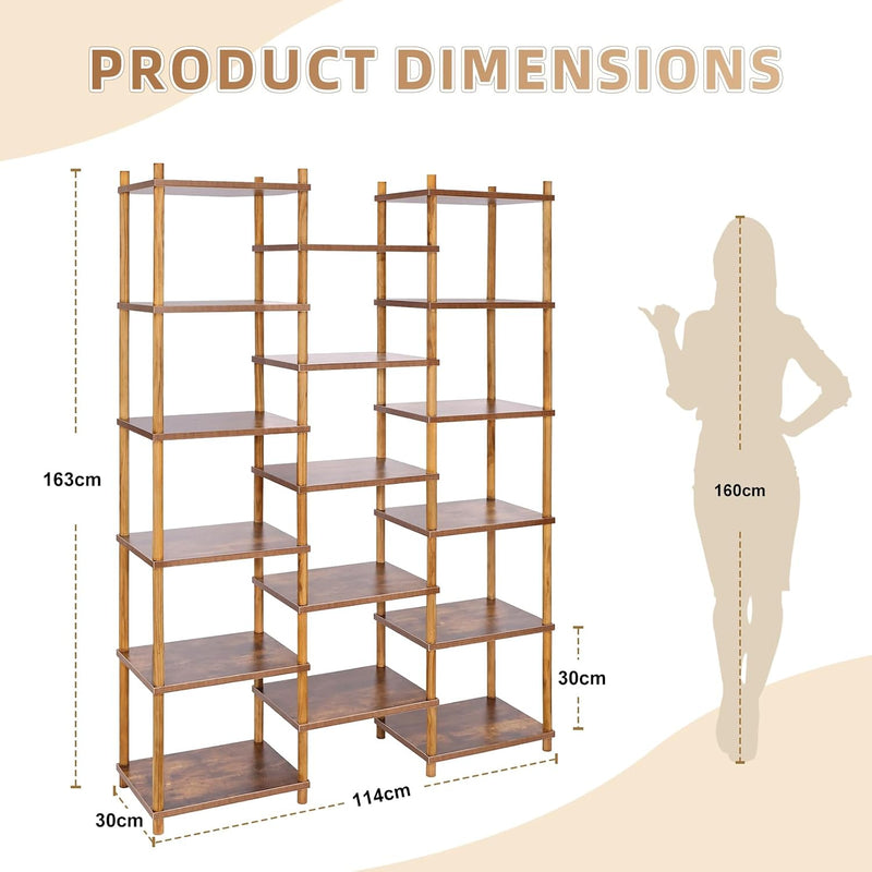6 Tier Bookshelf Tall Shelving Unit Wooden Floor