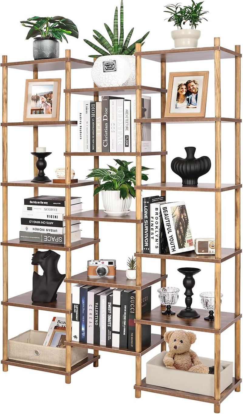 6 Tier Bookshelf Tall Shelving Unit Wooden Floor