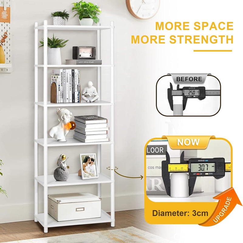6 Tier Bookshelf Tall Shelving Unit Wooden Floor