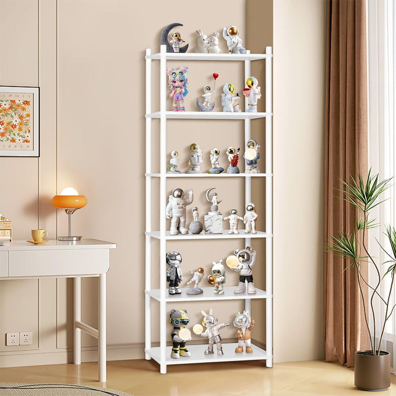 6 Tier Bookshelf Tall Shelving Unit Wooden Floor