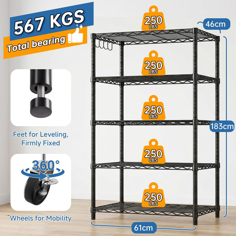 6-Tier Heavy Duty Metal Shelving with Wheels