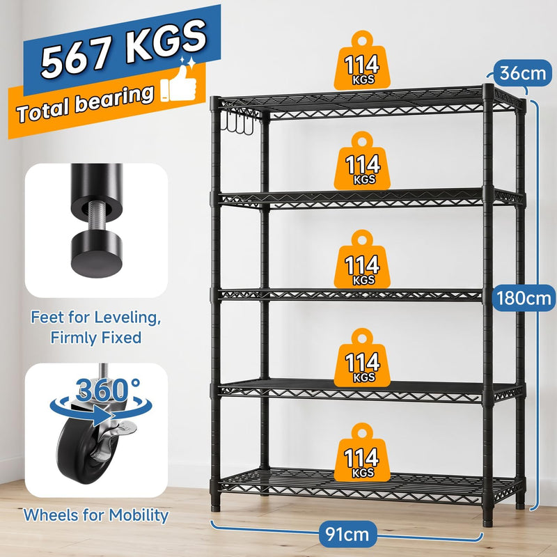6-Tier Heavy Duty Metal Shelving with Wheels
