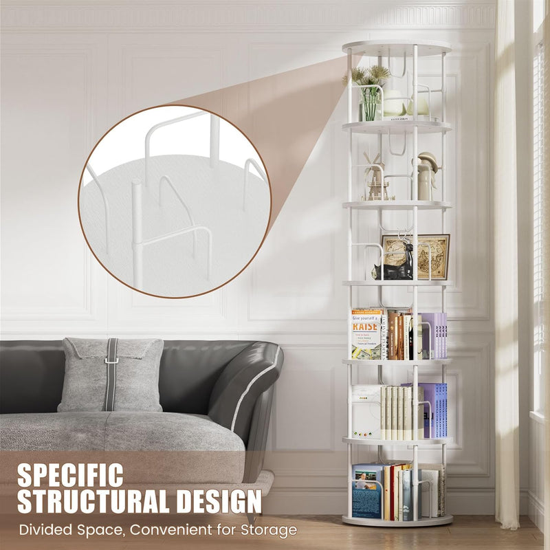 6 Tier Rotating Bookshelf Corner Tower Round
