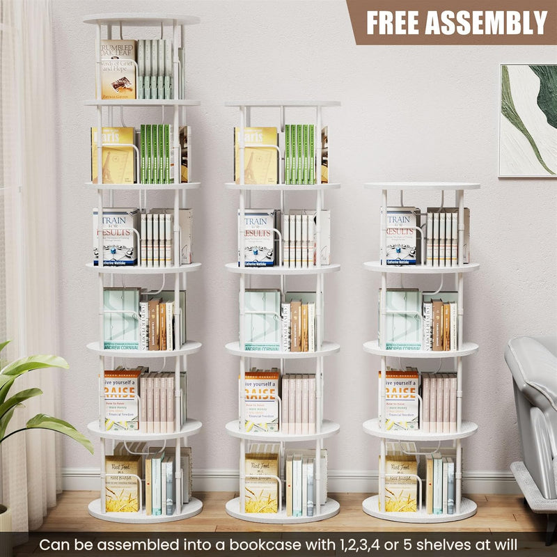 6 Tier Rotating Bookshelf Corner Tower Round