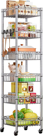 6-Tier Slim Metal Shelving Unit on Wheels