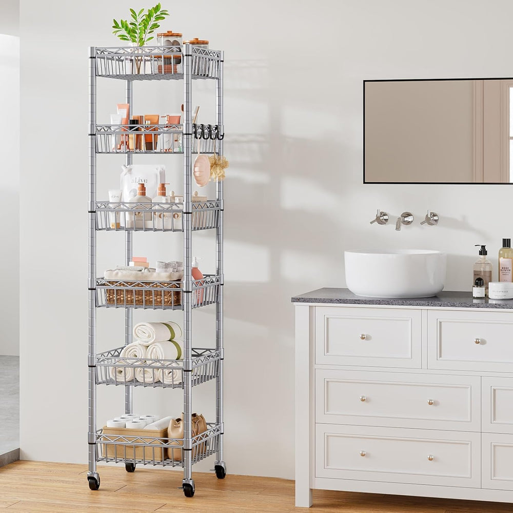 6-Tier Slim Metal Shelving Unit on Wheels