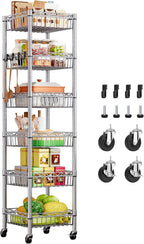 6-Tier Slim Metal Shelving Unit on Wheels