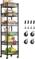 6-Tier Slim Metal Shelving Unit on Wheels