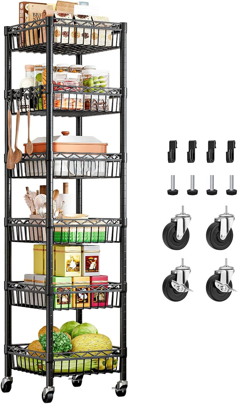 6-Tier Slim Metal Shelving Unit on Wheels