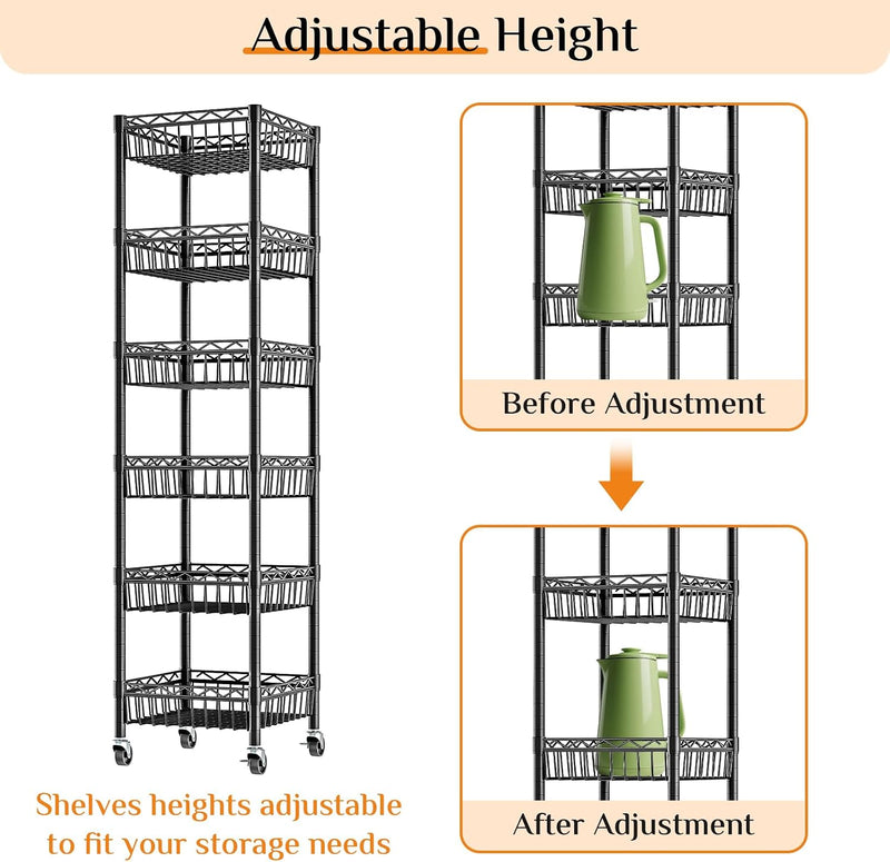6-Tier Slim Metal Shelving Unit on Wheels