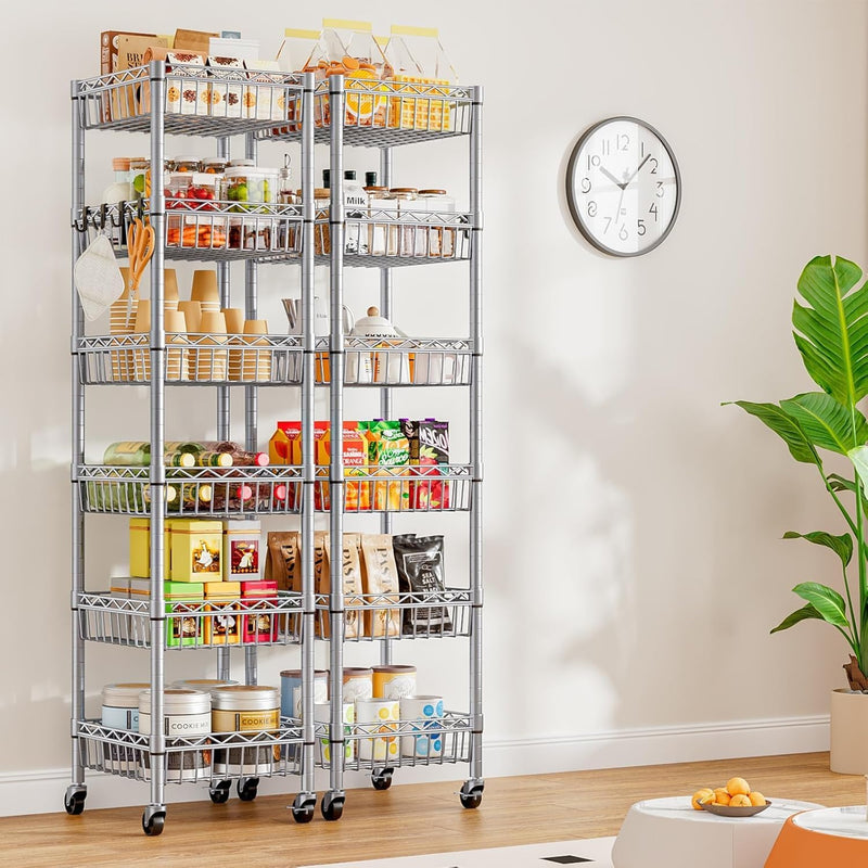 6-Tier Slim Metal Shelving Unit on Wheels