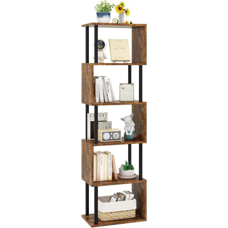 6-Tier Tall Bookshelf S-Shaped Geometric Bookcase