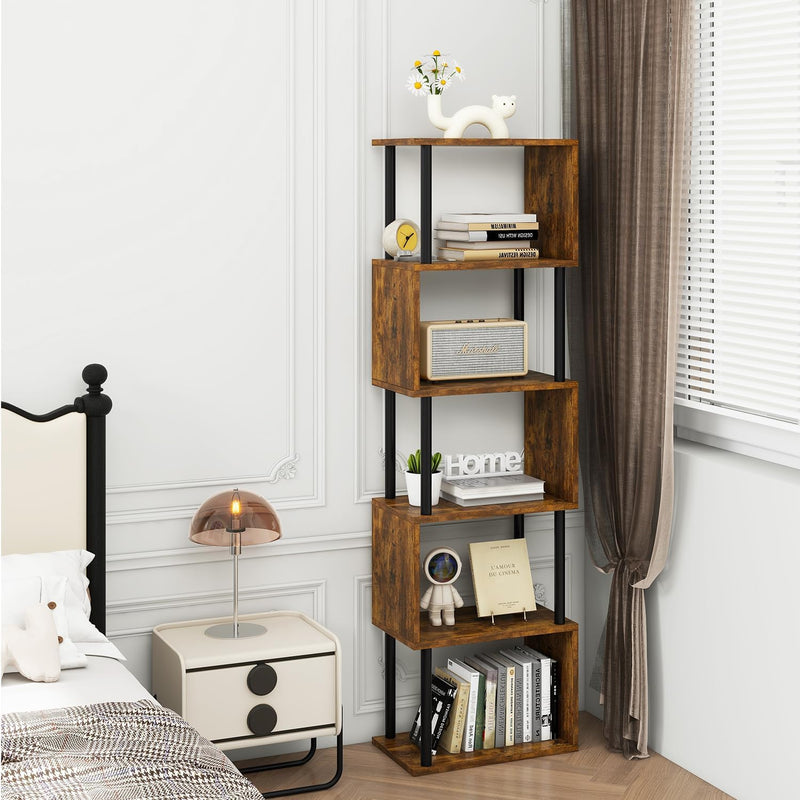 6-Tier Tall Bookshelf S-Shaped Geometric Bookcase
