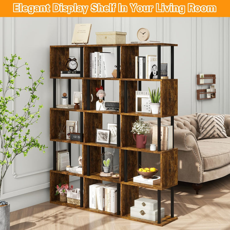 6-Tier Tall Bookshelf S-Shaped Geometric Bookcase