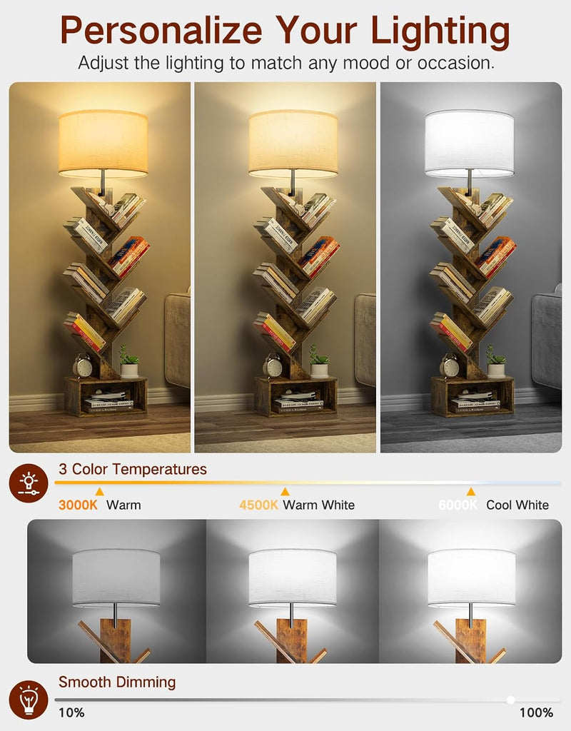 6 Tier Tree Bookshelf with Light Remote Small