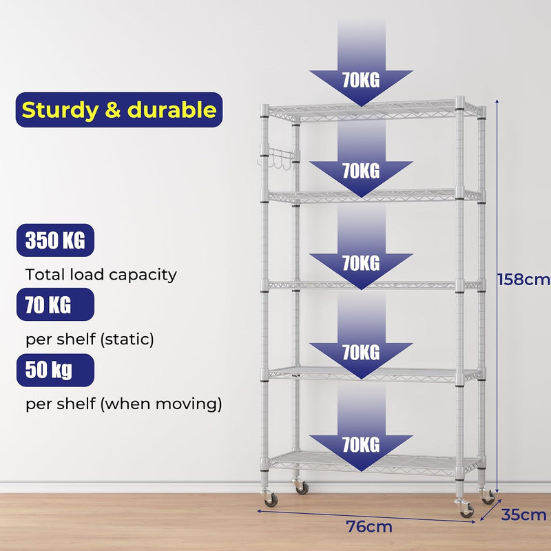 6-Tier Wire Shelving Unit with Wheels