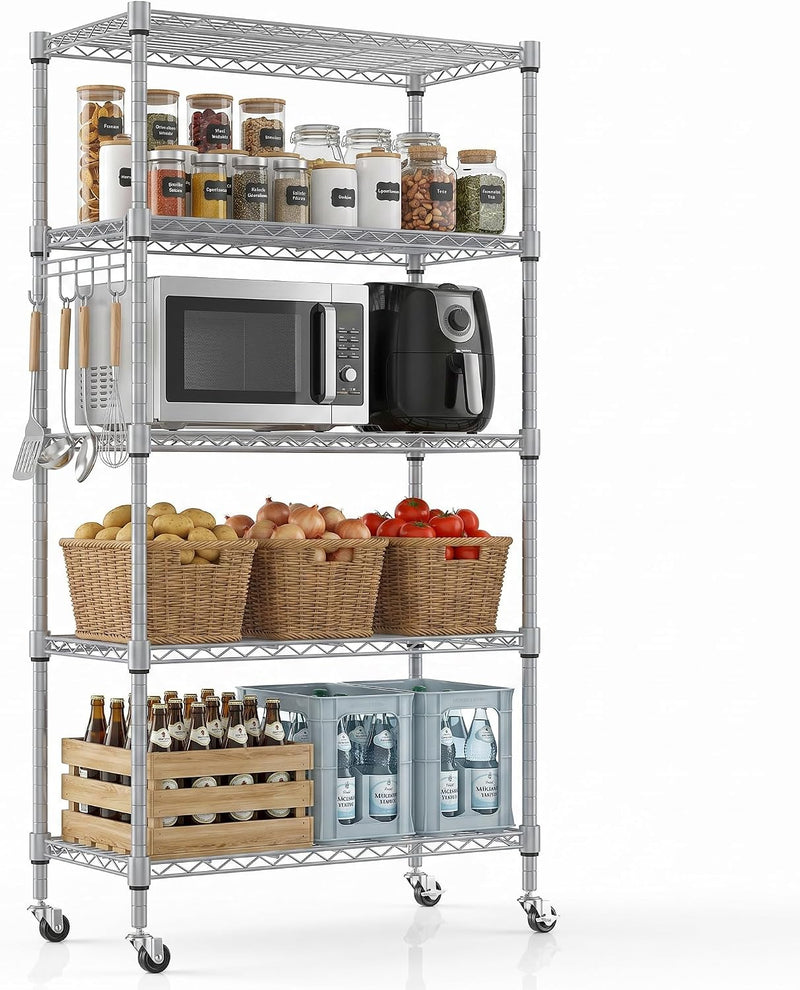 6-Tier Wire Shelving Unit with Wheels