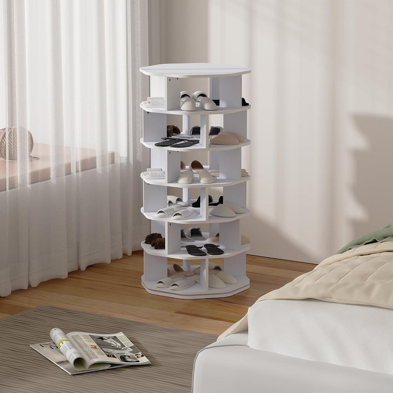 6 Tiers Rotating Shoe Rack Wood Spinning Display